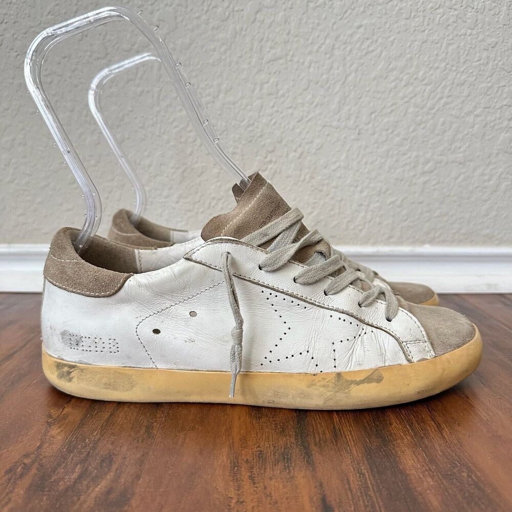 GOLDEN GOOSE Men's Super-Star w Perforated Star White/Taupe Leather/Suede